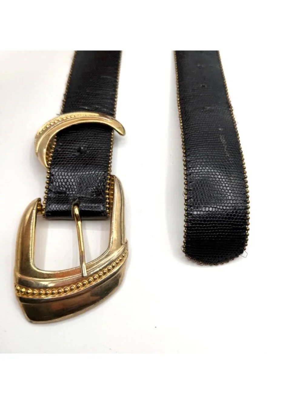Vintage Kandell & Marcus Black Genuine Leather Belt Chunky Brass Buckle Size S